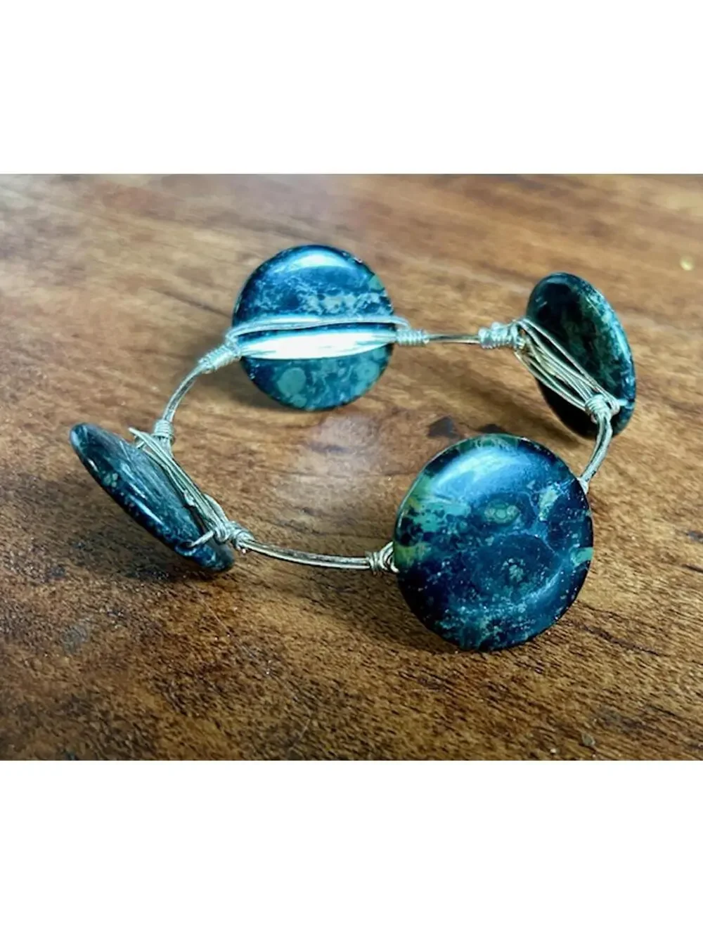 Handcrafted Green Stone Wire Wrapped Bracelet